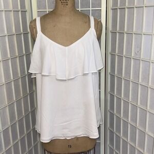 New York & Company Coquette Flounce White Ruffle Cold Shoulder Blouse Top XL NWT